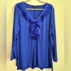 RELATIVITY Ruffled Long Sleeve Blouse - Women's Plus Size 2X - French Blue